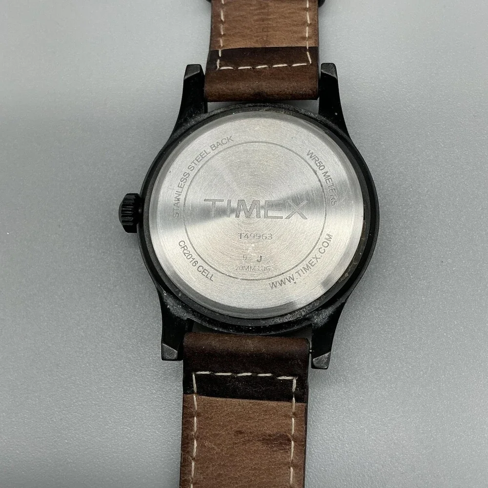 Timex Expedition Indiglo Men Watch 40mm Cream Dial Brown Leather T4K693 New Batt